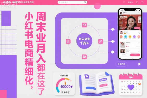 小红书电商精细化运营全流程，周末副业月入1W+，全套方法都在这了网创-网赚-电商-tk-出海-AI-抖音-快手-小红书-视频号-玩法-创业-小程序-公众号-私域-s粉网创智库