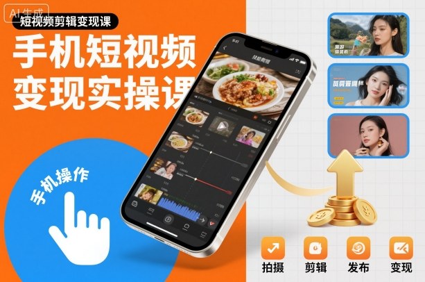 手机短视频变现实操课，短视频剪辑变现课网创-网赚-电商-tk-出海-AI-抖音-快手-小红书-视频号-玩法-创业-小程序-公众号-私域-s粉网创智库