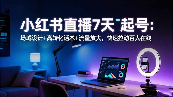 小红书直播7天起号：场域设计+高转化话术+流量放大，快速拉动百人在线网创-网赚-电商-tk-出海-AI-抖音-快手-小红书-视频号-玩法-创业-小程序-公众号-私域-s粉网创智库