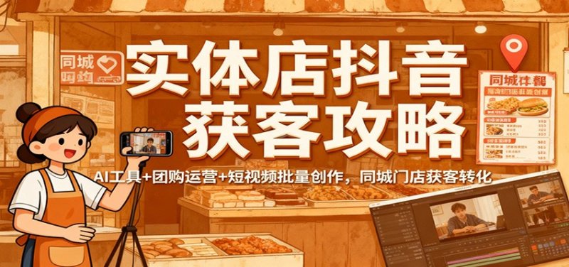 实体店抖音获客攻略：AI工具+团购运营+短视频批量创作，同城门店获客转化网创-网赚-电商-tk-出海-AI-抖音-快手-小红书-视频号-玩法-创业-小程序-公众号-私域-s粉网创智库