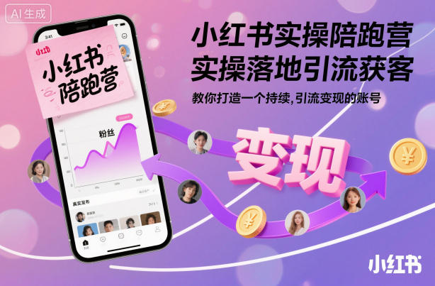 小红书实操陪跑营，实操落地引流获客，教你打造一个持续引流变现的账号网创-网赚-电商-tk-出海-AI-抖音-快手-小红书-视频号-玩法-创业-小程序-公众号-私域-s粉网创智库