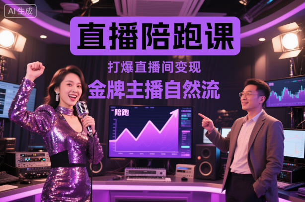 直播陪跑课，金牌主播自然流打爆直播间，复制高变现玩法网创-网赚-电商-tk-出海-AI-抖音-快手-小红书-视频号-玩法-创业-小程序-公众号-私域-s粉网创智库