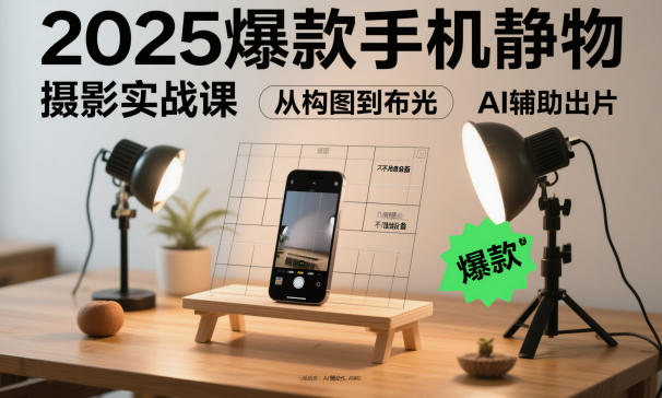 2025爆款手机静物摄影实战课，从构图到布光，不用贵设备，AI辅助出片网创-网赚-电商-tk-出海-AI-抖音-快手-小红书-视频号-玩法-创业-小程序-公众号-私域-s粉网创智库