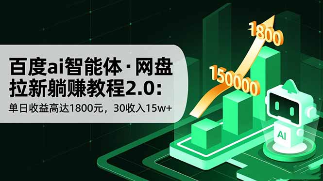 百度ai智能体·网盘拉新躺赚教程2.0:单日收益高达1800元,30收入15w+网创-网赚-电商-tk-出海-AI-抖音-快手-小红书-视频号-玩法-创业-小程序-公众号-私域-s粉网创智库