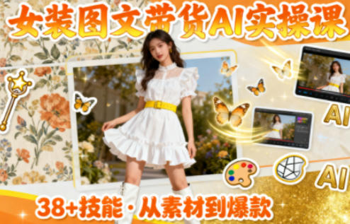 女装图文带货的AI实操课,覆盖38个实用技能,快速提升素材制作效率网创-网赚-电商-tk-出海-AI-抖音-快手-小红书-视频号-玩法-创业-小程序-公众号-私域-s粉网创智库