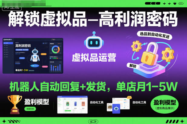 解锁虚拟品高利润密码：机器人自动回复+发货，单店月1-5W【揭秘】网创-网赚-电商-tk-出海-AI-抖音-快手-小红书-视频号-玩法-创业-小程序-公众号-私域-s粉网创智库