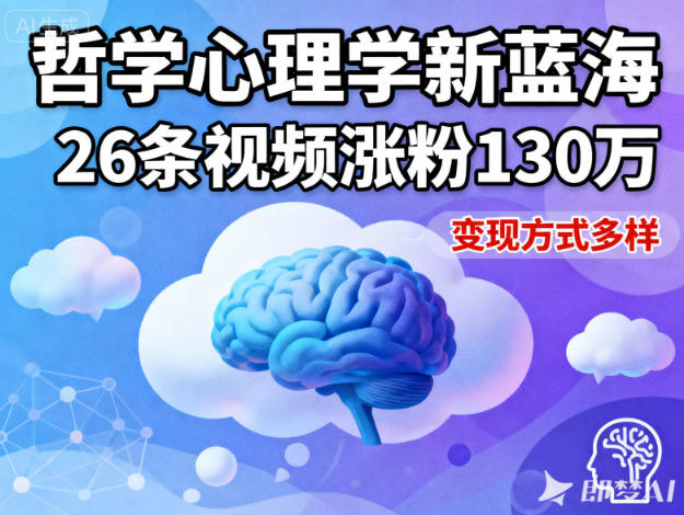 短视频新蓝海，哲学心理学赛道，26条视频涨粉130W，变现方式多样网创-网赚-电商-tk-出海-AI-抖音-快手-小红书-视频号-玩法-创业-小程序-公众号-私域-s粉网创智库