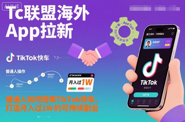 Tc联盟海外App拉新：普通人如何搭乘TikTok快车，打造月入过1W的可持续副业网创-网赚-电商-tk-出海-AI-抖音-快手-小红书-视频号-玩法-创业-小程序-公众号-私域-s粉网创智库