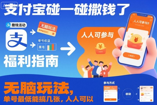 支付宝碰一碰撒钱了，无脑玩法，单号最低能搞几张，人人可以撸【揭秘】网创-网赚-电商-tk-出海-AI-抖音-快手-小红书-视频号-玩法-创业-小程序-公众号-私域-s粉网创智库