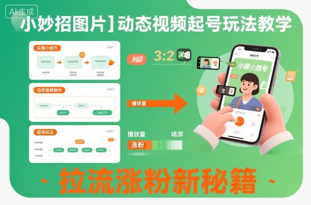 小妙招图片＋动态视频起号玩法教学，拉流涨粉新秘籍网创-网赚-电商-tk-出海-AI-抖音-快手-小红书-视频号-玩法-创业-小程序-公众号-私域-s粉网创智库