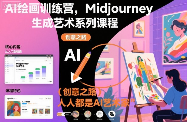 AI绘画训练营，Midjourney生成艺术系列课程，人人都是AI艺术家网创-网赚-电商-tk-出海-AI-抖音-快手-小红书-视频号-玩法-创业-小程序-公众号-私域-s粉网创智库