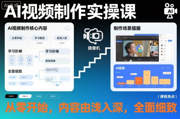 AI视频制作实操课，从零开始，内容由浅入深，全面细致网创-网赚-电商-tk-出海-AI-抖音-快手-小红书-视频号-玩法-创业-小程序-公众号-私域-s粉网创智库