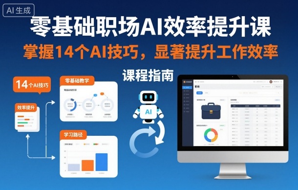 零基础职场AI效率提升课，掌握14个AI技巧，显著提升工作效率网创-网赚-电商-tk-出海-AI-抖音-快手-小红书-视频号-玩法-创业-小程序-公众号-私域-s粉网创智库