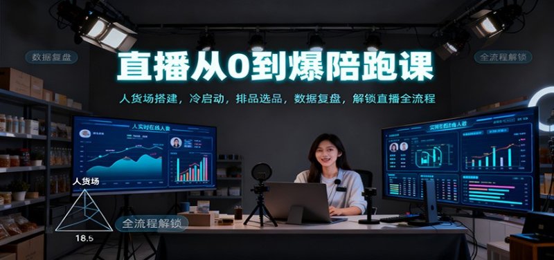 直播从0到爆陪跑课：人货场搭建，冷启动，排品选品，数据复盘，解锁直播全流程网创-网赚-电商-tk-出海-AI-抖音-快手-小红书-视频号-玩法-创业-小程序-公众号-私域-s粉网创智库