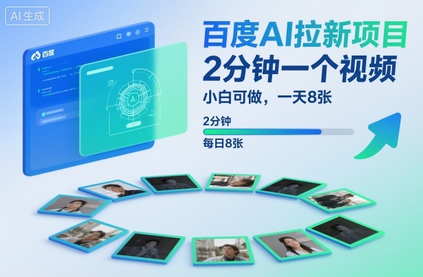 百度AI拉新项目，2分钟一个视频，小白可做，一天8张【附案例+保姆级教程】网创-网赚-电商-tk-出海-AI-抖音-快手-小红书-视频号-玩法-创业-小程序-公众号-私域-s粉网创智库