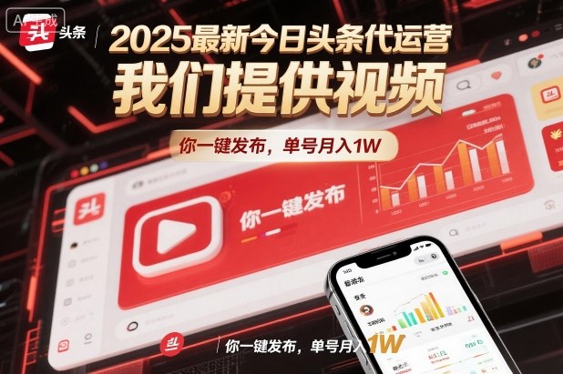 2025最新今日头条代运营，我们提供视频，你一键发布，单号月入1W【揭秘】网创-网赚-电商-tk-出海-AI-抖音-快手-小红书-视频号-玩法-创业-小程序-公众号-私域-s粉网创智库