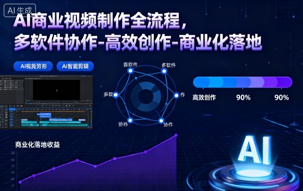 AI商业视频制作全流程，多软件协作-高效创作-商业化落地网创-网赚-电商-tk-出海-AI-抖音-快手-小红书-视频号-玩法-创业-小程序-公众号-私域-s粉网创智库