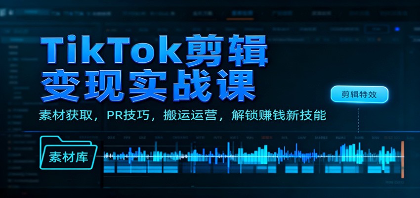 TikTok剪辑变现实战课：素材获取，PR技巧，搬运运营，解锁赚钱新技能 - 网创智库网创-网赚-电商-tk-出海-AI-抖音-快手-小红书-视频号-玩法-创业-小程序-公众号-私域-s粉网创智库