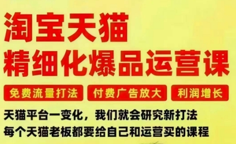 淘宝天猫精细化爆品运营课，免费流量打法-付费广告放大-利润增长-三大核心痛点，一次全部解决网创-网赚-电商-tk-出海-AI-抖音-快手-小红书-视频号-玩法-创业-小程序-公众号-私域-s粉网创智库