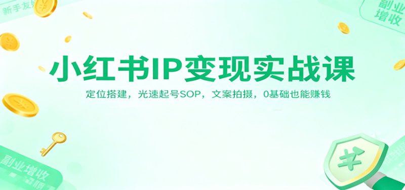 小红书IP变现实战课：定位搭建，光速起号SOP，文案拍摄，0基础也能赚钱网创-网赚-电商-tk-出海-AI-抖音-快手-小红书-视频号-玩法-创业-小程序-公众号-私域-s粉网创智库