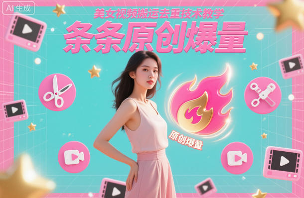 美女视频搬运去重技术教学，条条原创爆量网创-网赚-电商-tk-出海-AI-抖音-快手-小红书-视频号-玩法-创业-小程序-公众号-私域-s粉网创智库