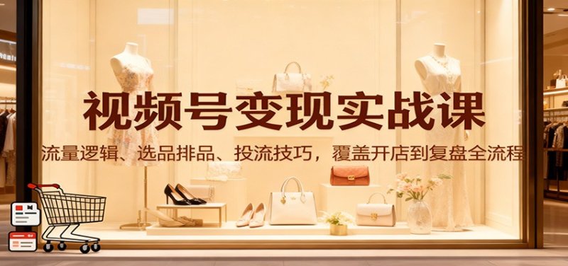 视频号变现实战课：流量逻辑、选品排品、投流技巧，覆盖开店到复盘全流程网创-网赚-电商-tk-出海-AI-抖音-快手-小红书-视频号-玩法-创业-小程序-公众号-私域-s粉网创智库