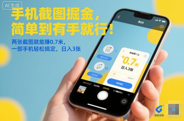 手机截图掘金，简单到有手就行！两张截图就能賺0.7米，一部手机轻松搞定，日入3张【揭秘】网创-网赚-电商-tk-出海-AI-抖音-快手-小红书-视频号-玩法-创业-小程序-公众号-私域-s粉网创智库