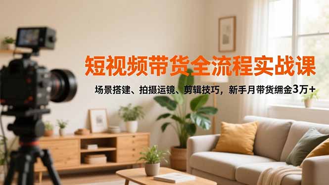 短视频带货全流程实战课，场景搭建、拍摄运镜、剪辑技巧，新手月带货佣金3万+网创-网赚-电商-tk-出海-AI-抖音-快手-小红书-视频号-玩法-创业-小程序-公众号-私域-s粉网创智库