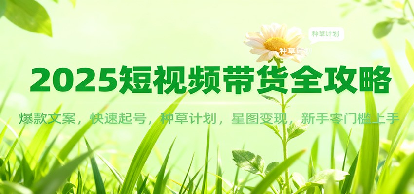 2025短视频带货全攻略:爆款文案,快速起号,种草计划,星图变现,新手零门槛上手 - 网创智库网创-网赚-电商-tk-出海-AI-抖音-快手-小红书-视频号-玩法-创业-小程序-公众号-私域-s粉网创智库