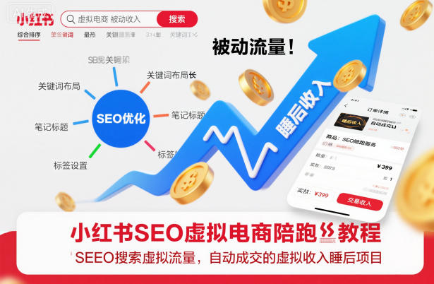 小红书SEO虚拟电商陪跑教程，实现seo搜索被动流量，自动成交的被动收入睡后项目网创-网赚-电商-tk-出海-AI-抖音-快手-小红书-视频号-玩法-创业-小程序-公众号-私域-s粉网创智库