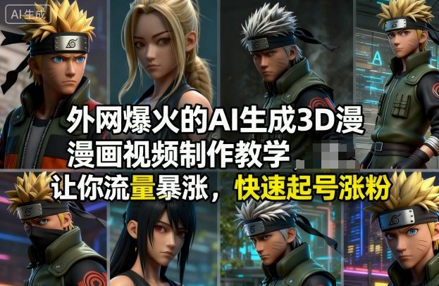 外网爆火的AI生成3D漫画视频制作教学，让你流量暴涨，快速起号涨粉！网创-网赚-电商-tk-出海-AI-抖音-快手-小红书-视频号-玩法-创业-小程序-公众号-私域-s粉网创智库