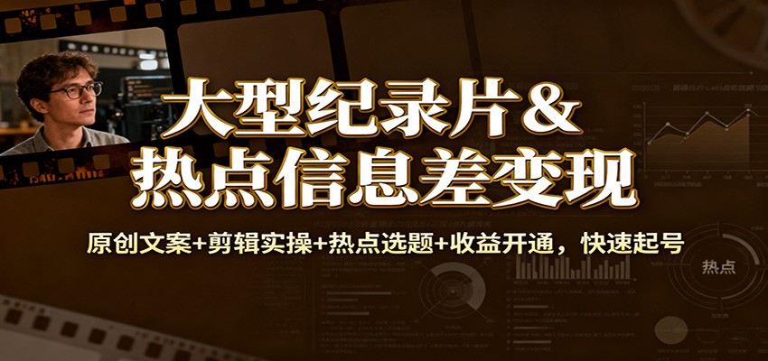 大型纪录片&热点信息差变现:原创文案+剪辑实操+热点选题+收益开通,快速起号 - 网创智库网创-网赚-电商-tk-出海-AI-抖音-快手-小红书-视频号-玩法-创业-小程序-公众号-私域-s粉网创智库