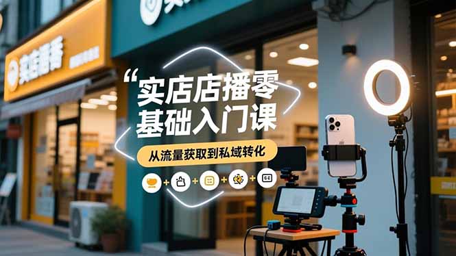 实体店播零基础入门课，实体店+短视频+直播+微信生态+私域社群，从流量获取到私域转化网创-网赚-电商-tk-出海-AI-抖音-快手-小红书-视频号-玩法-创业-小程序-公众号-私域-s粉网创智库