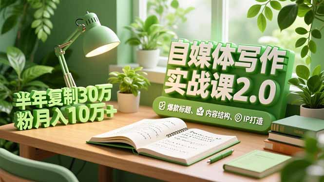 自媒体写作实战课2.0，爆款标题、内容结构、IP打造，半年复制30万粉月入10万+网创-网赚-电商-tk-出海-AI-抖音-快手-小红书-视频号-玩法-创业-小程序-公众号-私域-s粉网创智库