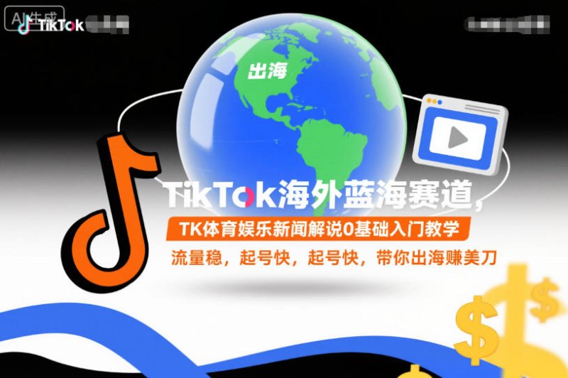 TikTok海外蓝海赛道，TK体育娱乐新闻解说0基础入门教学，流量稳，起号快，带你出海賺美刀网创-网赚-电商-tk-出海-AI-抖音-快手-小红书-视频号-玩法-创业-小程序-公众号-私域-s粉网创智库