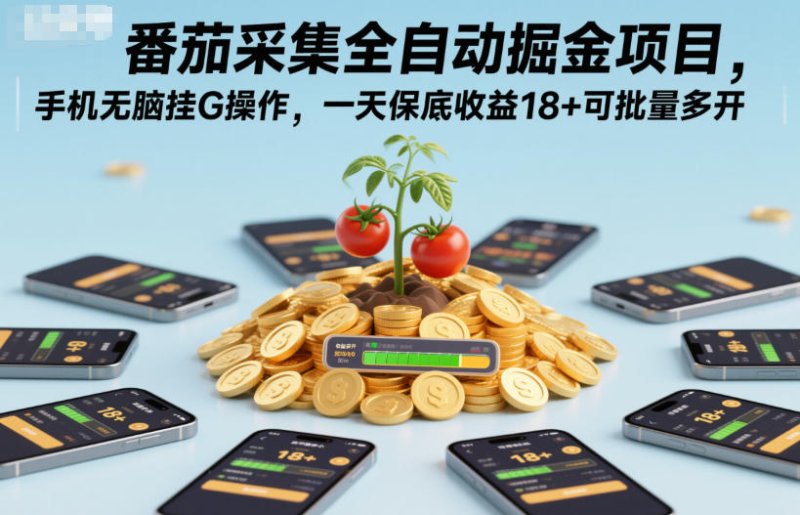 番茄采集全自动掘金项目，手机无脑挂G操作，一天保底收益18+可批量多开【揭秘】网创-网赚-电商-tk-出海-AI-抖音-快手-小红书-视频号-玩法-创业-小程序-公众号-私域-s粉网创智库