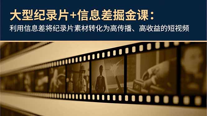 大型纪录片+信息差掘金课：利用信息差将纪录片素材转化为高传播、高收益的短视频网创-网赚-电商-tk-出海-AI-抖音-快手-小红书-视频号-玩法-创业-小程序-公众号-私域-s粉网创智库