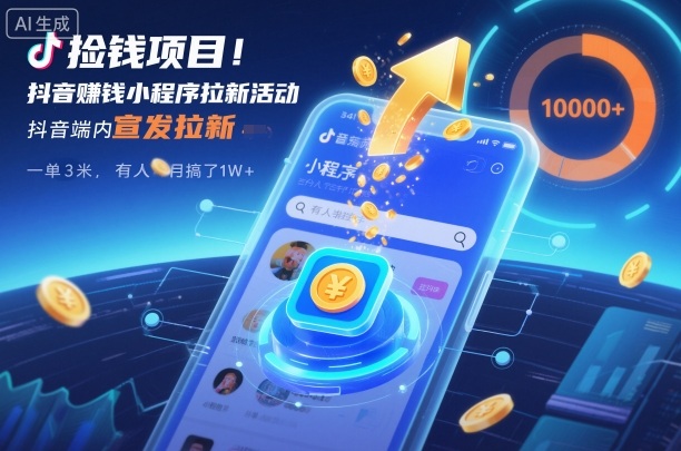 捡钱项目！抖音賺钱小程序拉新活动，抖音端内宣发拉新，一单3米，有人半个月搞了1W+网创-网赚-电商-tk-出海-AI-抖音-快手-小红书-视频号-玩法-创业-小程序-公众号-私域-s粉网创智库