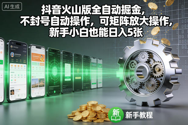 抖音火山版全自动掘金，不封号自动操作，可矩阵放大操作，新手小白也能日入5张【揭秘】网创-网赚-电商-tk-出海-AI-抖音-快手-小红书-视频号-玩法-创业-小程序-公众号-私域-s粉网创智库
