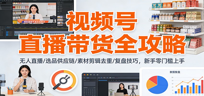 视频号直播带货全攻略：无人直播/选品供应链/素材剪辑去重/复盘技巧，零门槛上手 - 网创智库网创-网赚-电商-tk-出海-AI-抖音-快手-小红书-视频号-玩法-创业-小程序-公众号-私域-s粉网创智库