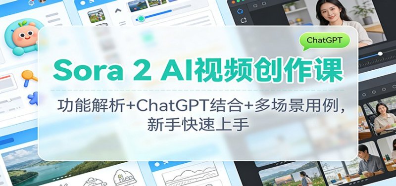 Sora 2 AI视频创作课：功能解析+ChatGPT结合+多场景用例，新手快速上手网创-网赚-电商-tk-出海-AI-抖音-快手-小红书-视频号-玩法-创业-小程序-公众号-私域-s粉网创智库