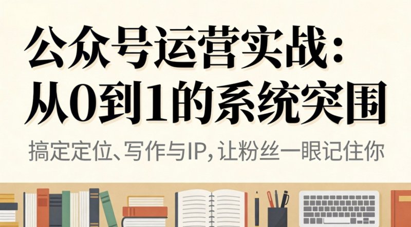 公众号运营实战：从0到1的系统突围网创-网赚-电商-tk-出海-AI-抖音-快手-小红书-视频号-玩法-创业-小程序-公众号-私域-s粉网创智库