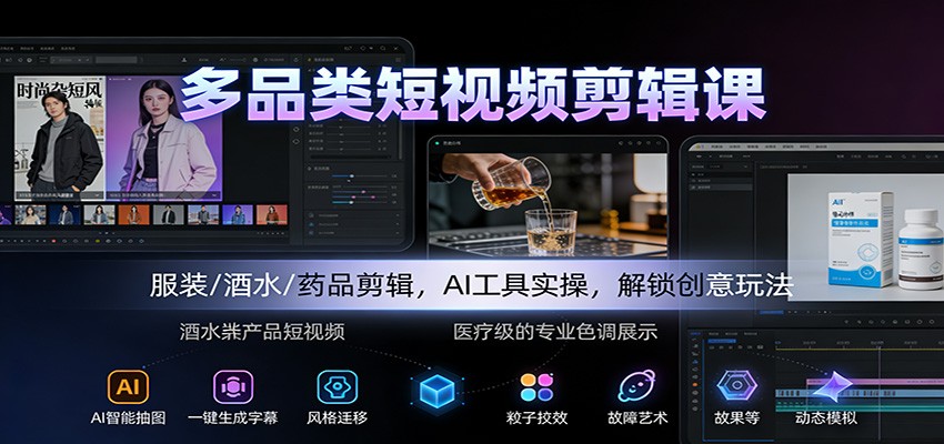 多品类短视频剪辑课:服装/酒水/药品剪辑,AI工具实操,解锁创意玩法 - 网创智库网创-网赚-电商-tk-出海-AI-抖音-快手-小红书-视频号-玩法-创业-小程序-公众号-私域-s粉网创智库