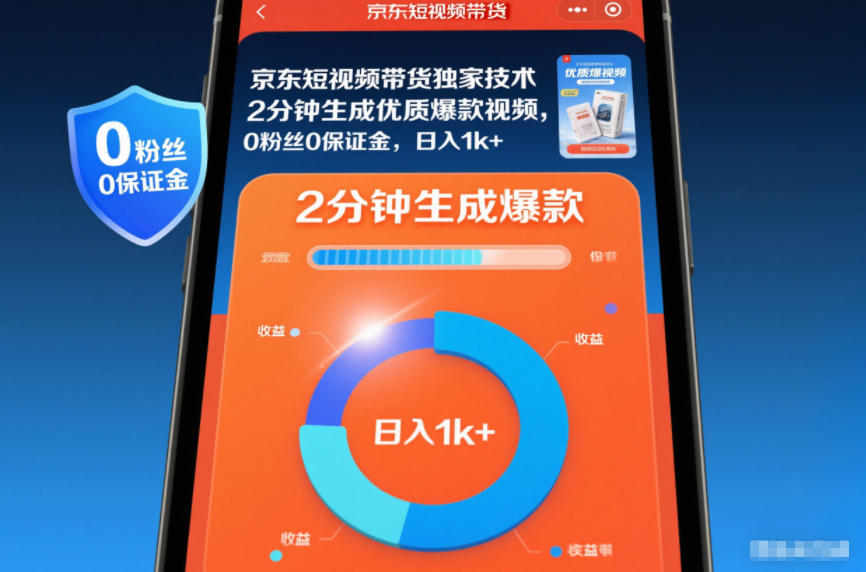 京东短视频带货独家技术，2分钟生成一条优质爆款视频，0粉丝0保证金，日入1k+【揭秘】 - 网创智库网创-网赚-电商-tk-出海-AI-抖音-快手-小红书-视频号-玩法-创业-小程序-公众号-私域-s粉网创智库