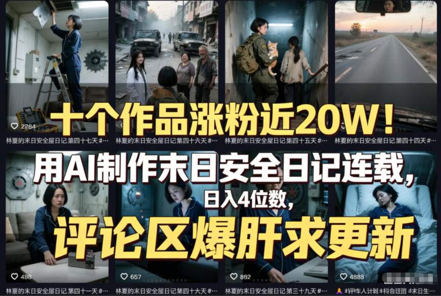 十个作品涨粉近20W！用AI制作末日安全日记连载，日入4位数，评论区爆肝求更新(附详细步骤) - 网创智库网创-网赚-电商-tk-出海-AI-抖音-快手-小红书-视频号-玩法-创业-小程序-公众号-私域-s粉网创智库