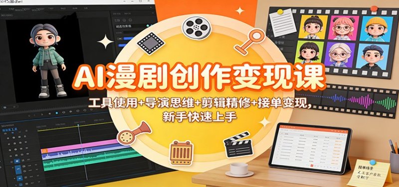 AI漫剧创作变现课：工具使用+导演思维+剪辑精修+接单变现，新手快速上手网创-网赚-电商-tk-出海-AI-抖音-快手-小红书-视频号-玩法-创业-小程序-公众号-私域-s粉网创智库