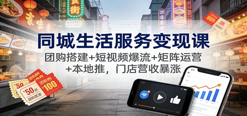 同城生活服务变现课：团购搭建+短视频爆流+矩阵运营+本地推，门店营收暴涨网创-网赚-电商-tk-出海-AI-抖音-快手-小红书-视频号-玩法-创业-小程序-公众号-私域-s粉网创智库