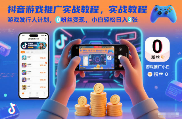 抖音游戏推广实战教程，游戏发行人计划，0粉丝变现，小白轻松日入3张网创-网赚-电商-tk-出海-AI-抖音-快手-小红书-视频号-玩法-创业-小程序-公众号-私域-s粉网创智库