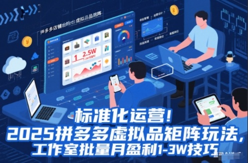 标准化运营！2025拼多多虚拟品矩阵玩法，工作室批量月盈利1-3W技巧【揭秘】网创-网赚-电商-tk-出海-AI-抖音-快手-小红书-视频号-玩法-创业-小程序-公众号-私域-s粉网创智库