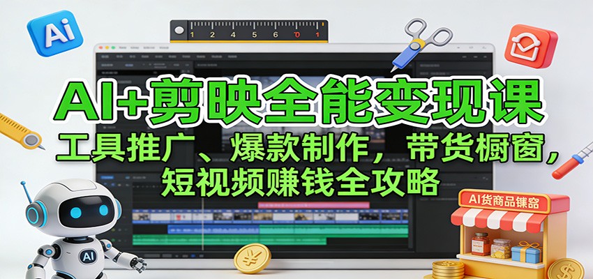 AI+剪映全能变现课:工具推广、爆款制作、带货橱窗,短视频赚钱全攻略 - 网创智库网创-网赚-电商-tk-出海-AI-抖音-快手-小红书-视频号-玩法-创业-小程序-公众号-私域-s粉网创智库